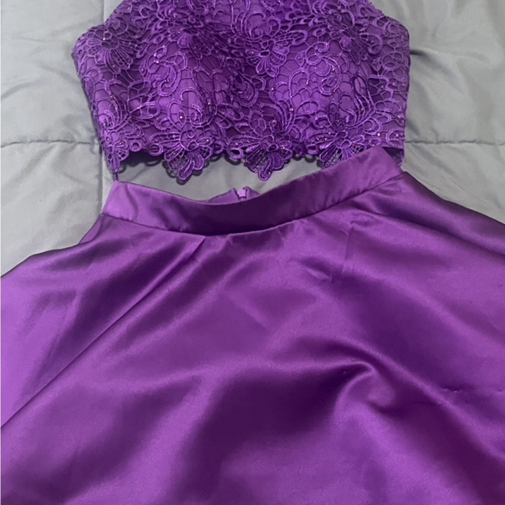 Purple Lace Crop Top and Skirt Set